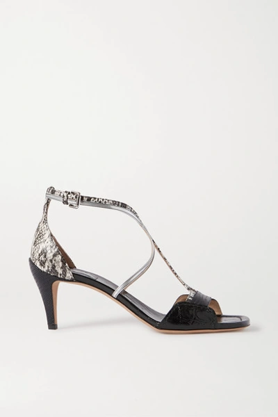 Shop Chloé Carla Snake- And Croc-effect Leather Sandals In Black