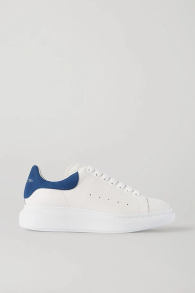 Shop Alexander Mcqueen Two-tone Suede-trimmed Leather Exaggerated-sole Sneakers In White