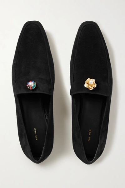 Shop The Row Minimal Embellished Suede Loafers In Black