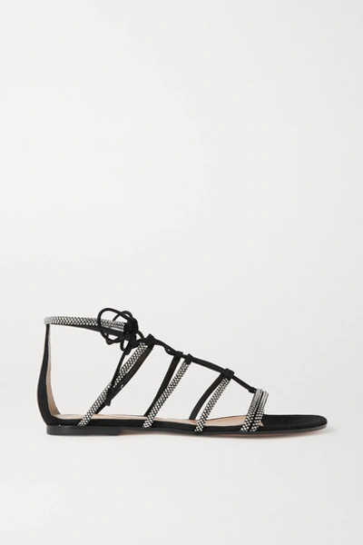 Shop Gianvito Rossi Crystal-embellished Suede Sandals In Black