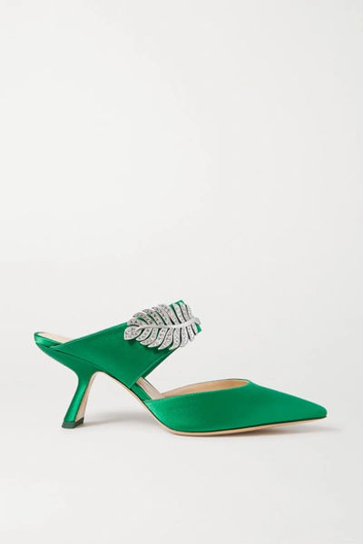 Shop Nicholas Kirkwood Monstera Crystal-embellished Satin Mules In Green