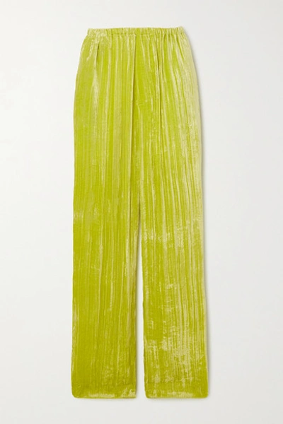 Shop Balenciaga Crushed-velvet Wide-leg Pants In Yellow