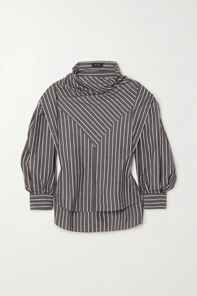 Shop Isabel Marant Welly Paneled Striped Cotton And Silk-blend Blouse In Anthracite