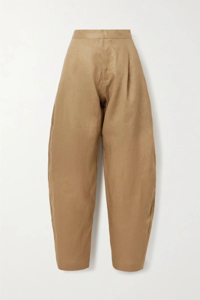 Shop Albus Lumen Manus Linen Tapered Pants In Camel