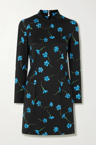Shop Marcia Mireille Cutout Floral-print Stretch-jersey Mini Dress In Blue