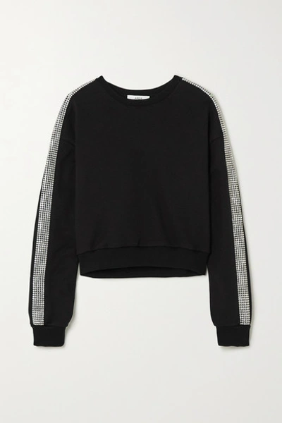 Shop Area Cropped Crystal-embellished Cotton-jersey Sweater In Black