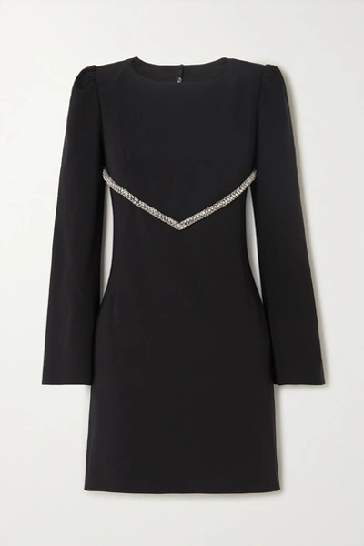 Shop Haney Audrey Crystal-embellished Crepe Mini Dress In Black