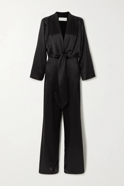 Shop Michelle Mason Tie-front Silk-satin Jumpsuit In Black