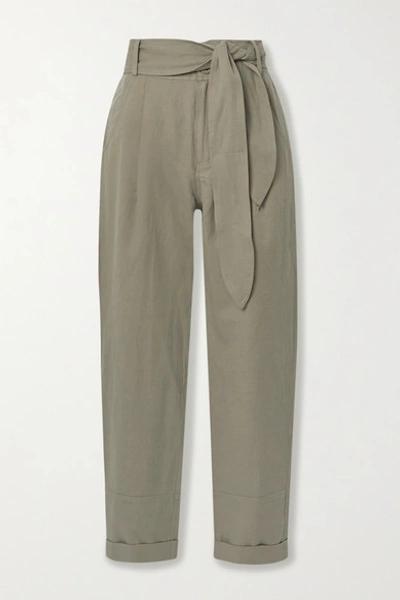 Shop Apiece Apart Bendita Linen And Cotton-blend Twill Tapered Pants In Army Green