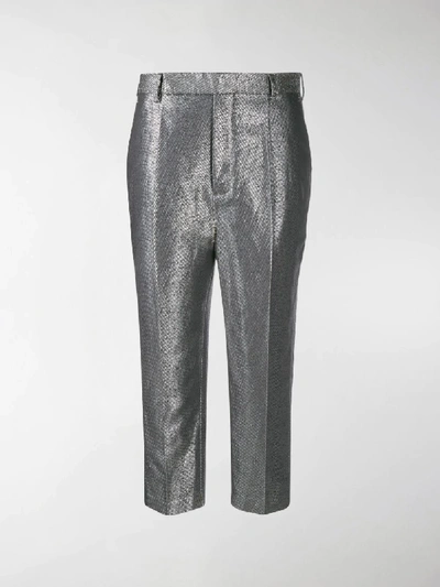 Shop Rick Owens Metallic Cropped Trousers In Silver