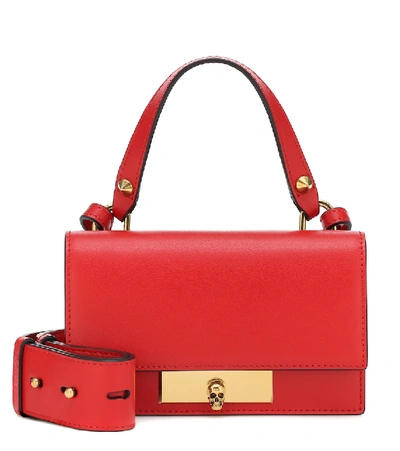 Shop Alexander Mcqueen Skull Lock Leather Shoulder Bag In Red