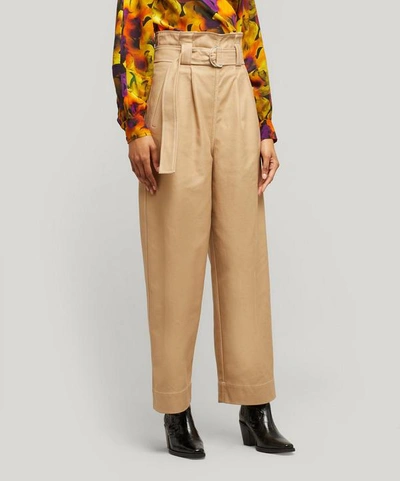 Shop Ganni Belted Chino Wide-leg Trousers In Tannin