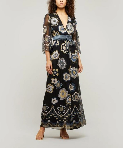 Shop Zandra Rhodes Jewel Flower Wrap Dress In Black