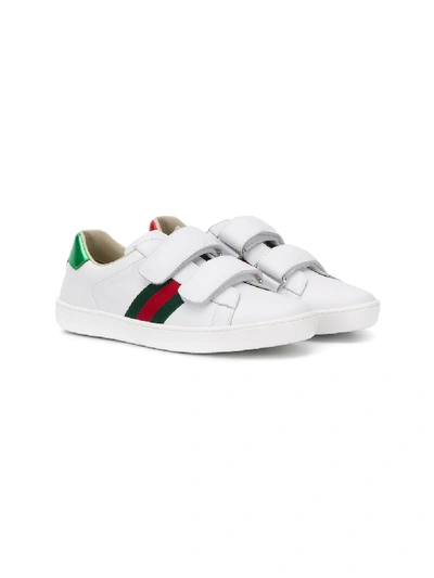 Shop Gucci Web Double Strap Sneakers In White