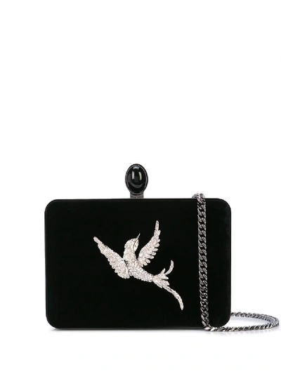 Shop Oscar De La Renta Rogan Embellished Bird Clutch In Black