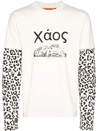 Shop Vyner Articles Skater Leopard Print Sleeve T-shirt In White