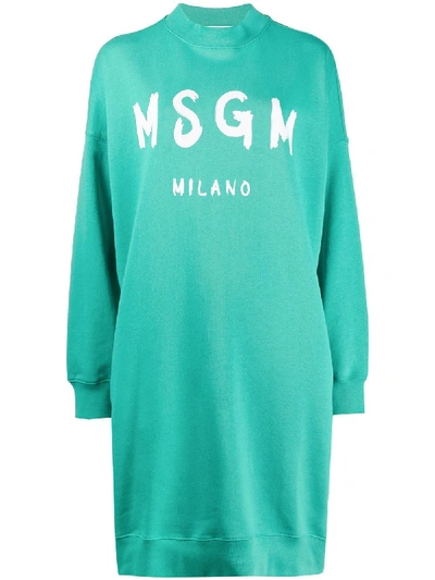 Shop Msgm Logo Sweater Dress In Green