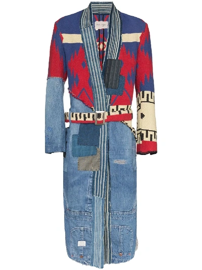 Shop Greg Lauren 50/50 Brando Patchwork Coat In Blue