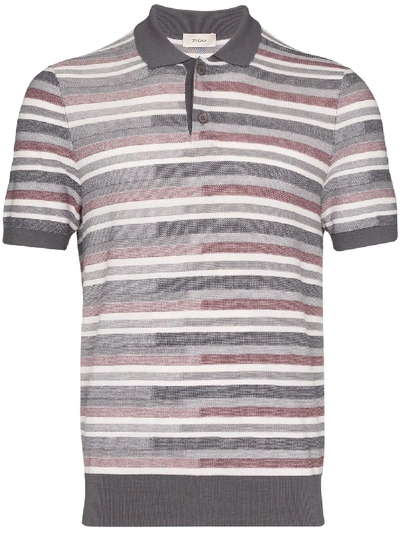Shop Z Zegna Striped Polo Shirt In Grey