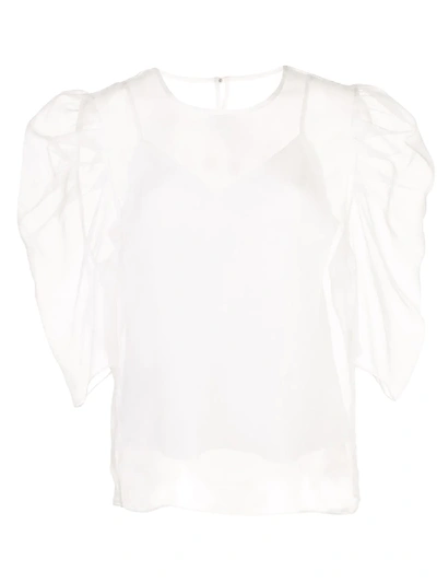 Shop Cinq À Sept Erin Gathered Sleeve Blouse In White