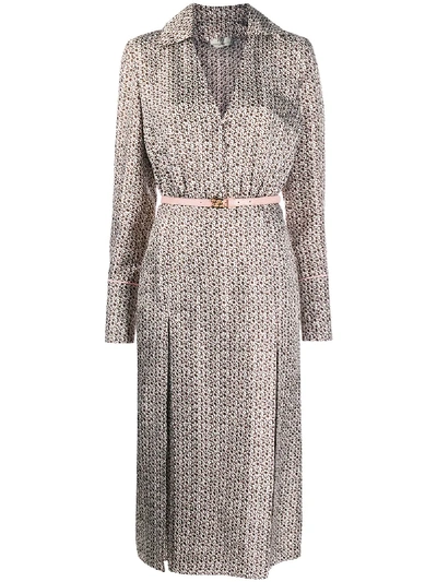 Shop Fendi Floating Petals Motif Long-sleeved Dress In Brown