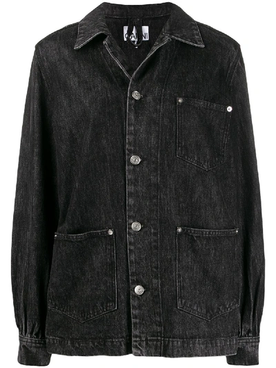 Shop Ganni Oversized Patch Pockets Denim Jacket In Black
