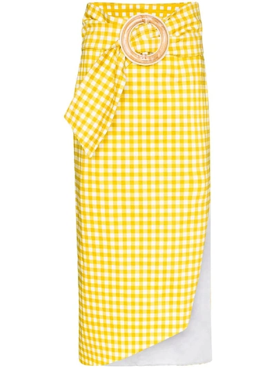 Shop Silvia Tcherassi Fadua Gingham Belted Midi Skirt In Yellow