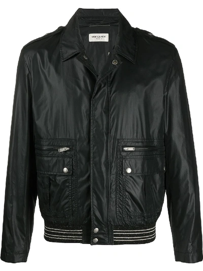 Shop Saint Laurent Collared Bomber Jacket In Black