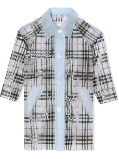 Shop Burberry Check-print Waterproof Trench Coat In Blue