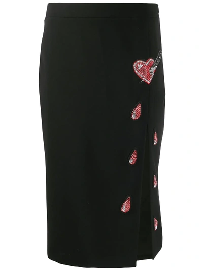 Shop Moschino Heart Patch Pencil Skirt In Black