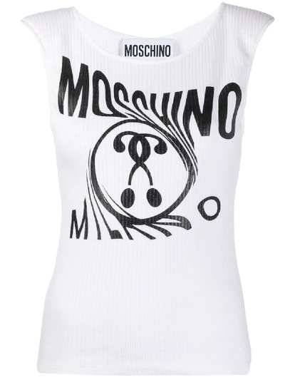 Shop Moschino Double Question Mark Ribbed Top In White