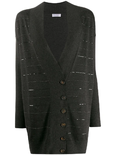 Shop Brunello Cucinelli Striped Embellished Cardigan In Black
