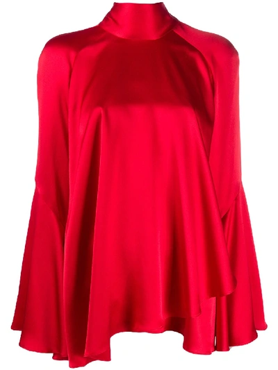 Shop Alberta Ferretti Asymmetric Pussybow Blouse In Red
