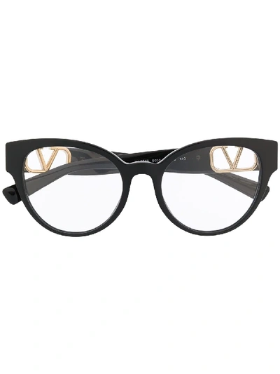 Shop Valentino Vlogo Soft-round Frame Glasses In Black
