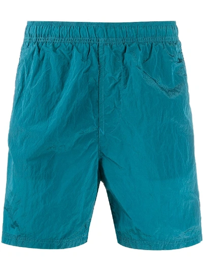 Shop Stone Island Logo Swim Shorts In Blue