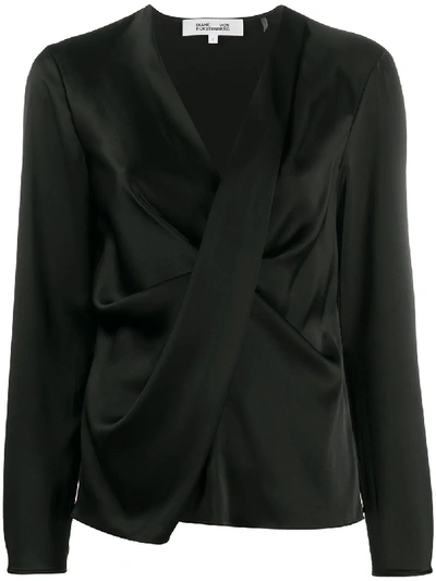 Shop Diane Von Furstenberg Draped Front V-neck Blouse In Black