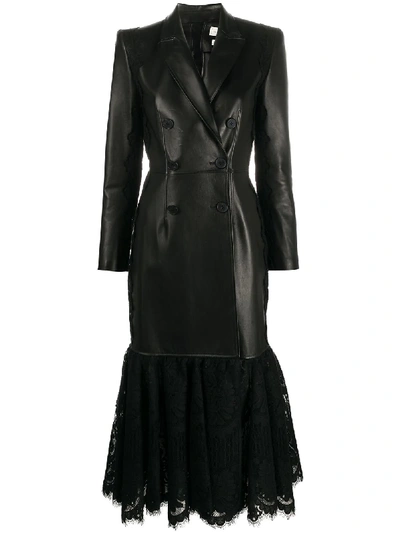 Shop Alexander Mcqueen Lace Hem Double-breasted Coat In Black