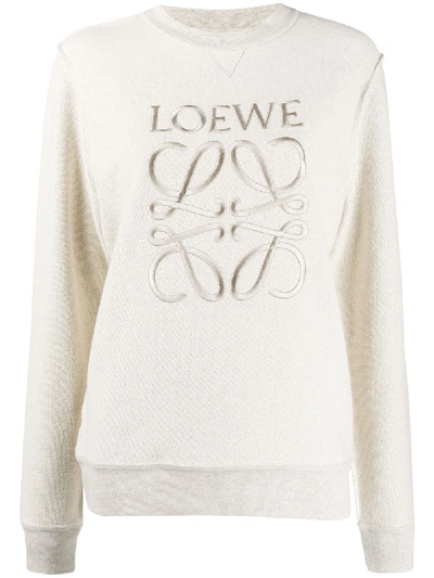 Shop Loewe Embroidered Anagram Crew Neck Sweatshirt In 大地色
