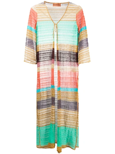 Shop Missoni Long Striped Pattern Cover-up In Green
