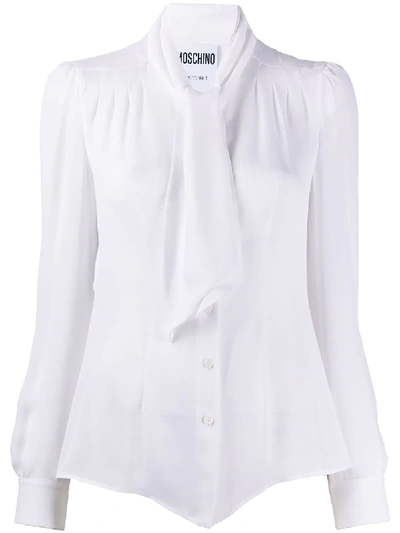 Shop Moschino Longsleeved Pussy Bow Shirt In White