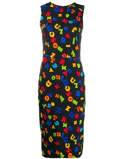 Shop Moschino Fitted Letters Print Dress In Black