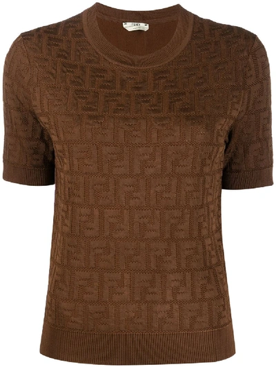 Shop Fendi Ff Pattern Knitted Top In Brown