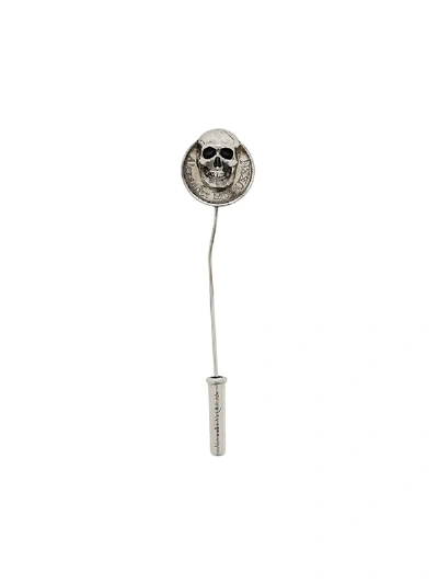 Shop Alexander Mcqueen Skull Coin Pin In Silver