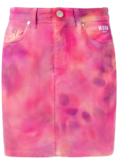 Shop Msgm Tie-dye Denim Skirt In Pink