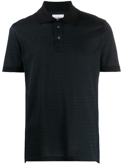 Shop Ferragamo Logo Print Polo Shirt In Blue