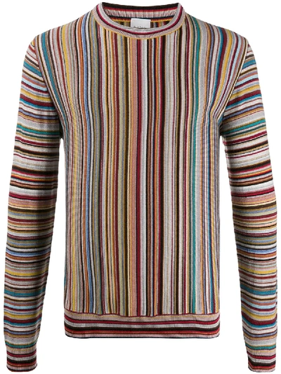 Shop Paul Smith Long Sleeve Striped Knit Jumper In Yellow