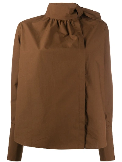 Shop Fendi Knot Detail Blouse In 棕色