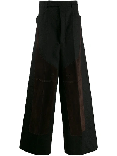 Shop Rick Owens Contrast Texture Wide Leg Trousers In Black