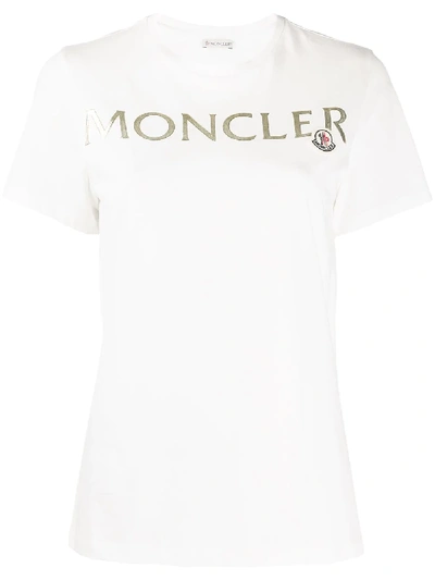 Shop Moncler Embossed Lettering Logo T-shirt In White