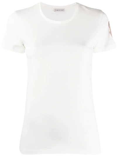 Shop Moncler Contrasting Logo Patch T-shirt In White